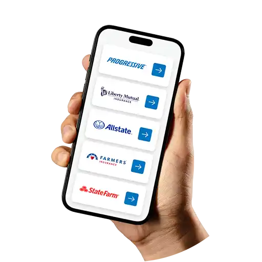 Hand holding phone showing insurance providers